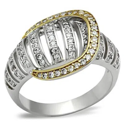 Fashnzfab Gold+rhodium 925 Sterling Silver Ring With Aaa Grade Cz In Clear In Multi