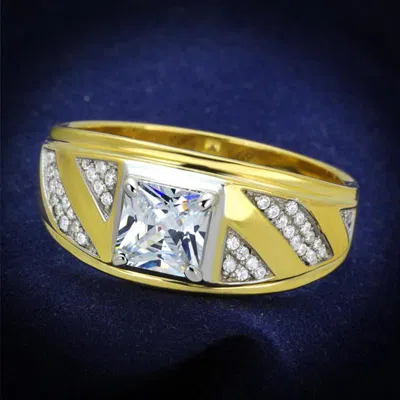 Fashnzfab Gold+rhodium 925 Sterling Silver Ring With Aaa Grade Cz In Clear In Multi