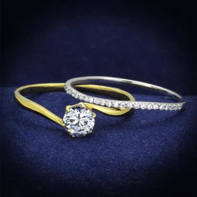 Fashnzfab Gold+rhodium 925 Sterling Silver Ring With Aaa Grade Cz In Clear In Multi