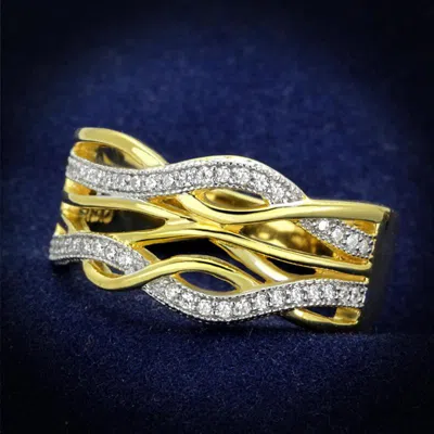 Fashnzfab Gold+rhodium 925 Sterling Silver Ring With Aaa Grade Cz In Clear In Multi