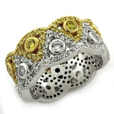 Fashnzfab Gold+rhodium 925 Sterling Silver Ring With Aaa Grade Cz In Multi Color