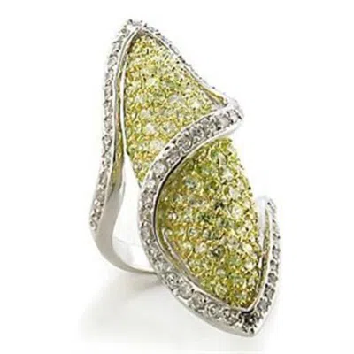 Fashnzfab Gold+rhodium Brass Ring With Aaa Grade Cz In Apple Green Color In Multi