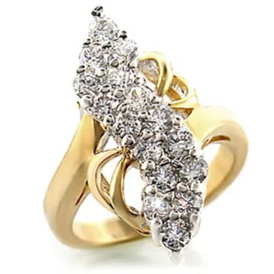 Fashnzfab Gold+rhodium Brass Ring With Aaa Grade Cz In Clear