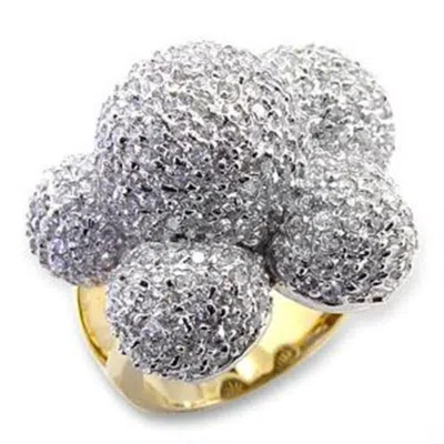 Fashnzfab Gold+rhodium Brass Ring With Aaa Grade Cz In Clear