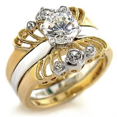 Fashnzfab Gold+rhodium Brass Ring With Aaa Grade Cz In Clear