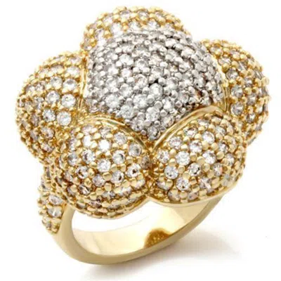Fashnzfab Gold+rhodium Brass Ring With Aaa Grade Cz In Clear In Multi