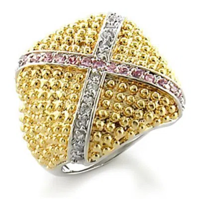 Fashnzfab Gold+rhodium Brass Ring With Aaa Grade Cz In Rose In Metallic
