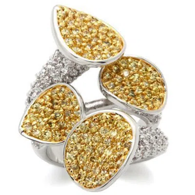 Fashnzfab Gold+rhodium Brass Ring With Aaa Grade Cz In Topaz In Multi