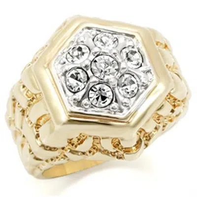 Fashnzfab Gold+rhodium Brass Ring With Top Grade Crystal In Clear In Metallic
