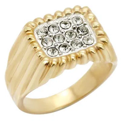 Fashnzfab Gold+rhodium Brass Ring With Top Grade Crystal In Clear In Pink
