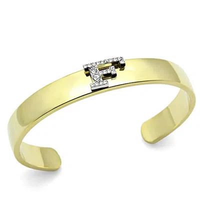 Fashnzfab Gold+rhodium White Metal Bangle With Top Grade Crystal In Clear In Metallic