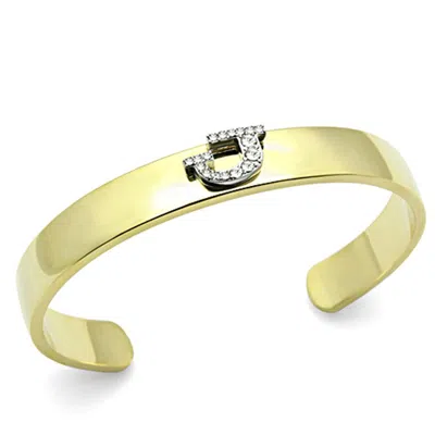Fashnzfab Gold+rhodium White Metal Bangle With Top Grade Crystal In Clear In Neutral