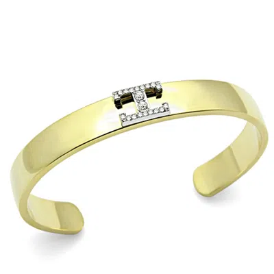 Fashnzfab Gold+rhodium White Metal Bangle With Top Grade Crystal In Clear In Pattern