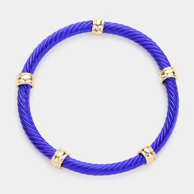 Fashnzfab Gold Ring Pointed Twisted Metal Stretch Bracelet In Blue
