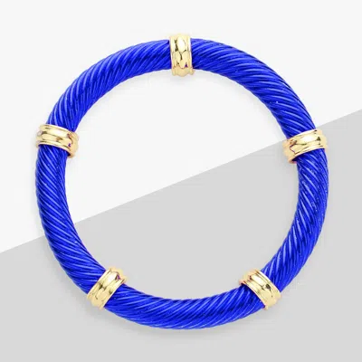 Fashnzfab Gold Ring Pointed Twisted Metal Stretch Bracelet In Blue
