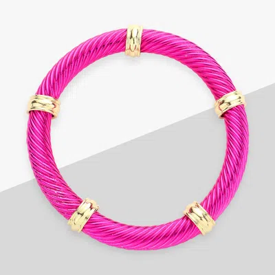 Fashnzfab Gold Ring Pointed Twisted Metal Stretch Bracelet Fuchsia In Pink