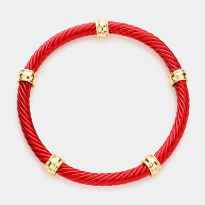 Fashnzfab Gold Ring Pointed Twisted Metal Stretch Bracelet Red