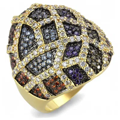 Fashnzfab Gold+ruthenium Brass Ring With Aaa Grade Cz In Multi Color