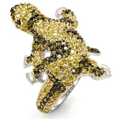 Fashnzfab Gold+ruthenium Brass Ring With Aaa Grade Cz In Multi Color In Green