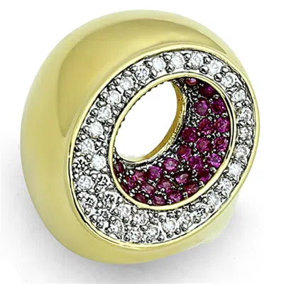 Fashnzfab Gold+ruthenium Brass Ring With Aaa Grade Cz In Ruby