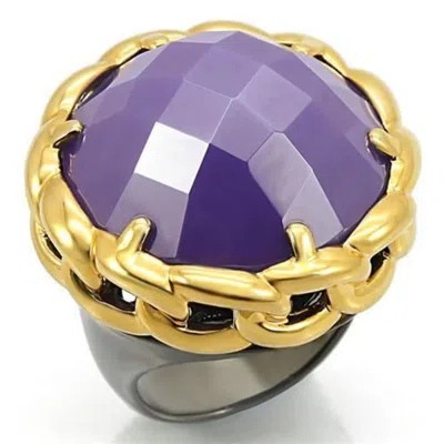 Fashnzfab Gold+ruthenium Brass Ring With Milky Cz In Tanzanite In Orange