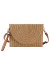 Fashnzfab Gold Threads Mixed Color Straw Clutch Crossbodybag In Gray