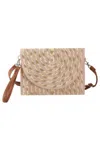 Fashnzfab Gold Threads Mixed Color Straw Clutch Crossbodybag In Pink