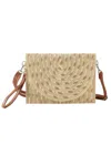 Fashnzfab Gold Threads Mixed Color Straw Clutch Crossbodybag In Sand