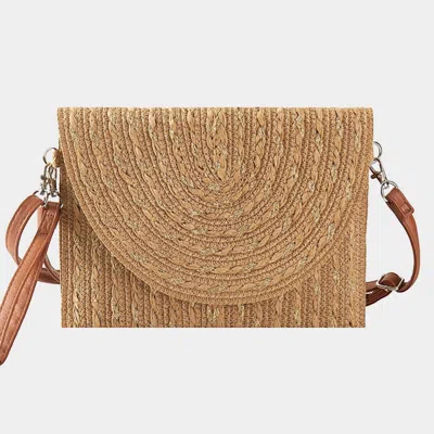 Fashnzfab Gold Threads Mixed Straw Clutch Bag / Crossbody Bag In Gray