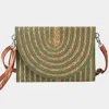 Fashnzfab Gold Threads Mixed Straw Clutch Bag / Crossbody Bag In Green