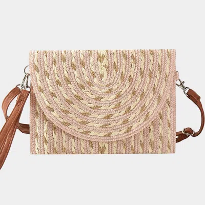 Fashnzfab Gold Threads Mixed Straw Clutch Bag / Crossbody Bag In Pink