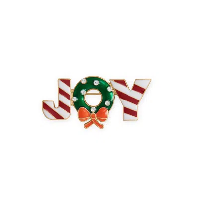 Fashnzfab Gold Tone Holiday Wreath "joy" Fashion Pin In Pattern
