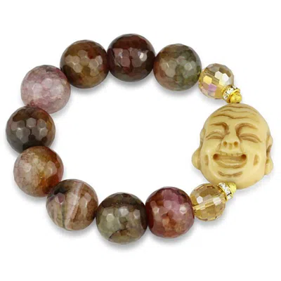 Fashnzfab Gold White Metal Bracelet With Synthetic Onyx In Multi Color In Brown