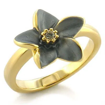 Fashnzfab Gold White Metal Ring With Top Grade Crystal In Black Diamond