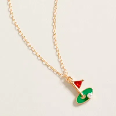 Fashnzfab Golf Ball Hole Flag Pendant Necklace In Gold