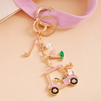 Fashnzfab Golf Cart Club Keychain Bag Charm In Pink
