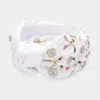 Fashnzfab Golf Rhinestone Beaded Sequin Knot Headband In White