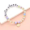 Fashnzfab Love You Message Pearl Heishi Beaded Metal Disc Plate Charm Stretch Bracelet Gold, Multi In Multi