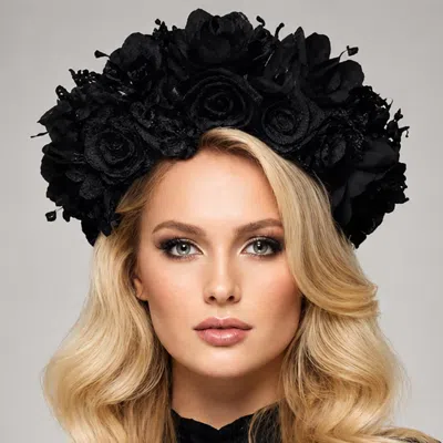 Fashnzfab Gothic Halloween Floral Crown Adjustable Headband Balck In Black