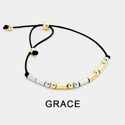 Fashnzfab Grace Message Morse Code Adjustable Cinch Pull Tie Bracelet Black, Two Tone In Gold