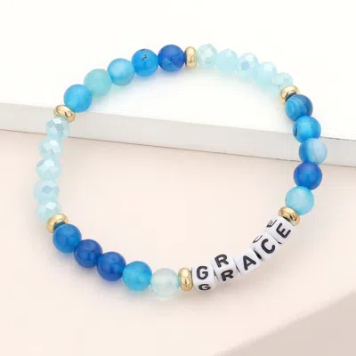 Fashnzfab Grace Message Pearl Natural Stone Stretch Bracelet Blue