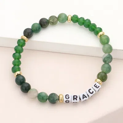 Fashnzfab Grace Message Pearl Natural Stone Stretch Bracelet Green
