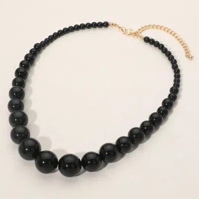 Fashnzfab Graduated Pearl Beaded Necklace In Black