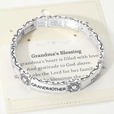 Fashnzfab Grandmas Blessing Message Metal Stretch Bracelet Antique Silver In Metallic