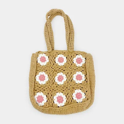 Fashnzfab Granny Square Flower Pattern Crochet Tote Bag In Brown