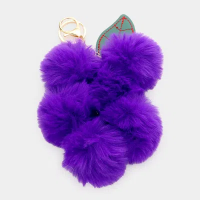 Fashnzfab Grape Pom Pom Keychain In Purple
