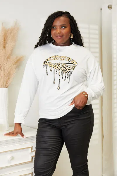 Fashnzfab Graphic Dropped Shoulder Round Neck Sweatshirt In White
