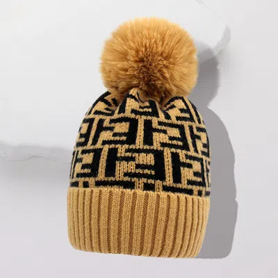 Fashnzfab Greek Geometric Patterned Pom Pom Beanie Hat In Multi