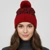 Fashnzfab Greek Geometric Patterned Pom Pom Beanie Hat In Red