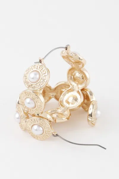 Fashnzfab Greek Key Hoop Earrings In Metallic